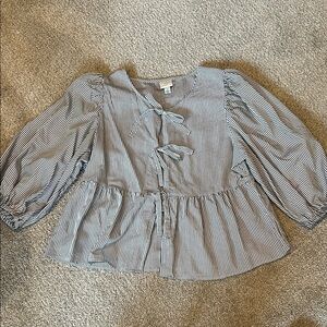 Universal Thread Black and White Striped Tie Front Blouse